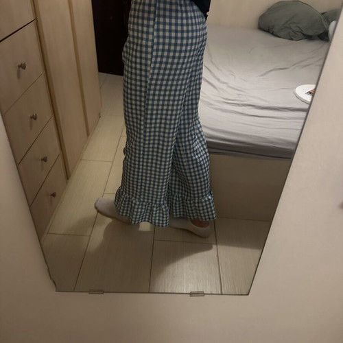 Shein checked loose-fitting pants, white and blue, XS