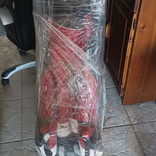 Stroller three-in-one used, red and gray with accessories