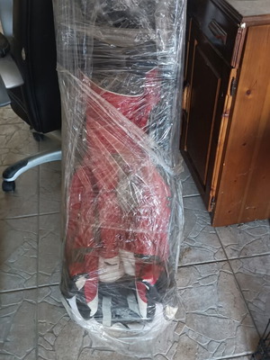Stroller three-in-one used, red and gray with accessories