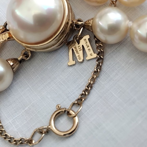 Vintage Majorica Double Strand Pearl Necklace, 925 Silver Gold Filled
