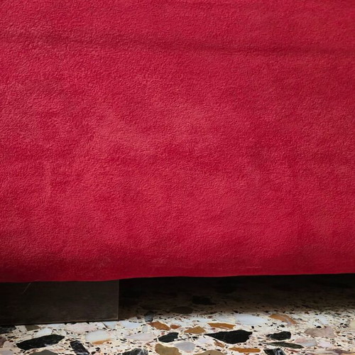 Footrest for sofa like new, red, wooden legs, velvet cover