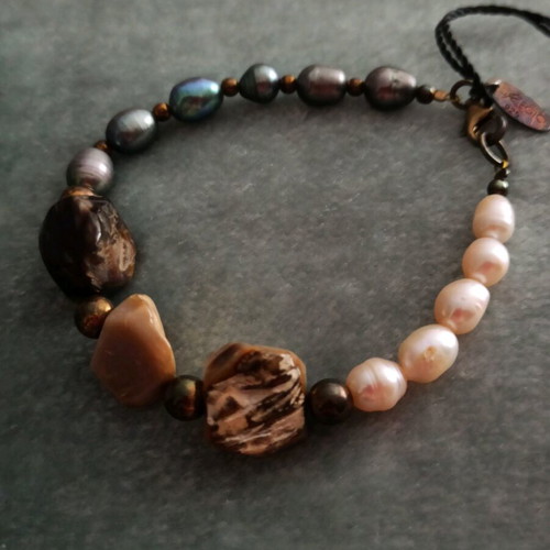 Gregio Jewelry silver 925 bracelet with natural pearls and semiprecious stones new