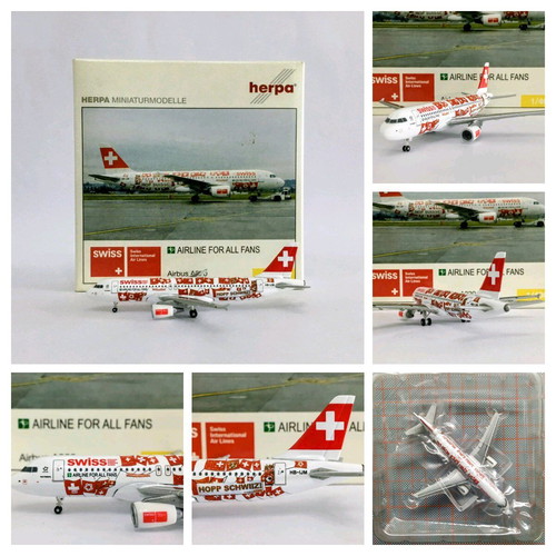 Herpa Airbus A320 Swiss collectible model airplane 1/400 scale new