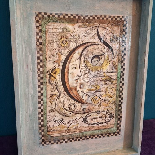 Handmade wooden decoupage tray moon new