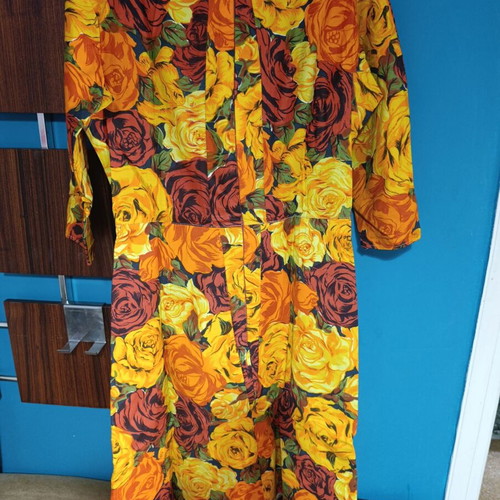 60s vintage floral A-line dress used, orange and red, size L