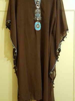 Deux-pièces spring-summer set like new, tunic with brown-turquoise pants