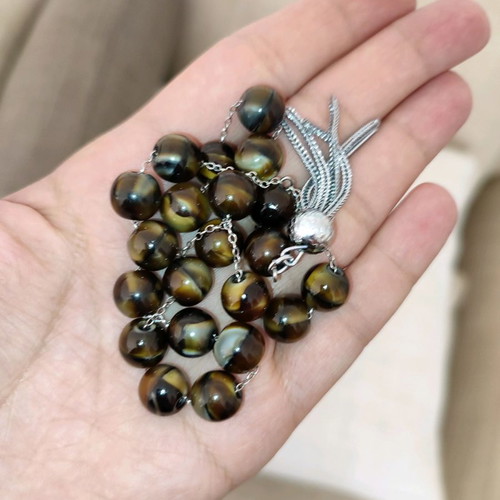 Tiger's Eye Worry Beads on Silver Chain in Excellent Condition