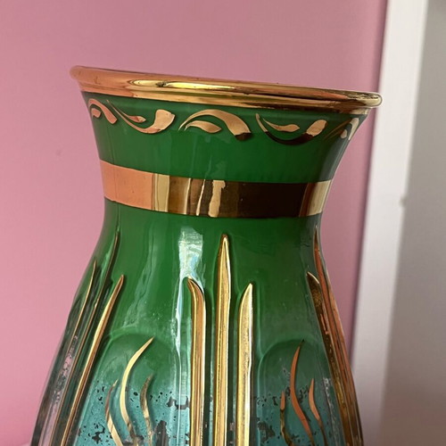 Vintage βάζο 22cm μεταχειρισμένο, σμαραγδί με ανάγλυφο χρυσό