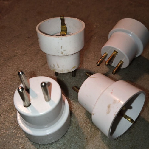 Tripolar plug adapters used, set of four, Schuko