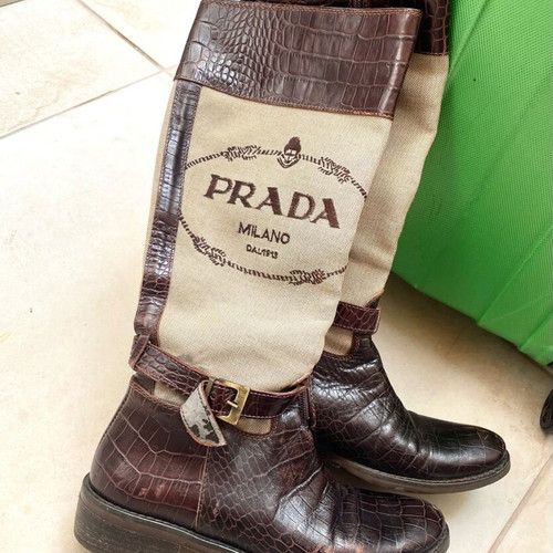 Prada brown crocodile pattern boots size 36 used, real leather