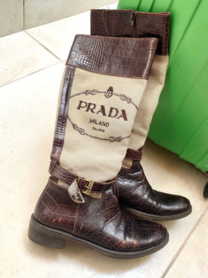 Μπότες Prada καφέ κροκό σχέδιο μέγεθος 36 μεταχειρισμένες, γνήσιο δέρμα