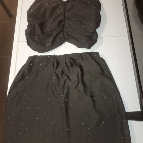 Princess of Fashion skirt and blouse set with silver strass like new, no one size