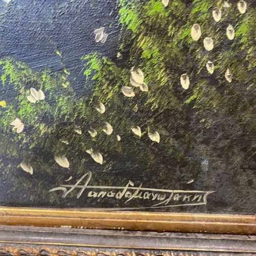 Vintage painting with artist signature used, 80x140 cm