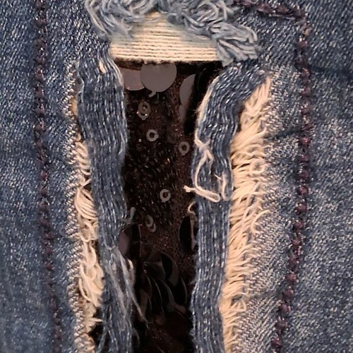 Jeans Small with black sequins and rhinestones, like new