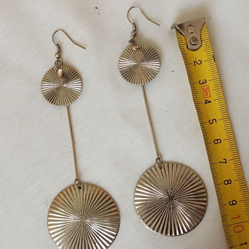 Long dangle earrings with double circles and rhinestones new