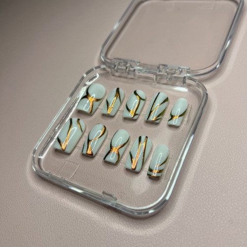 Handmade press-on nails with application kit new
