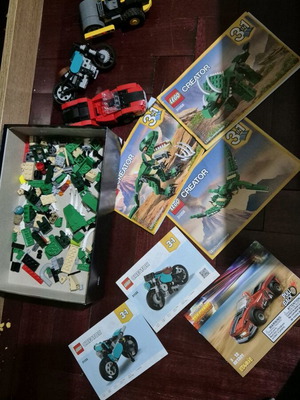 Lego 3-in-1 Creator used, Mighty Dinosaur, Vintage Motorcycle, Cogo Power Racing