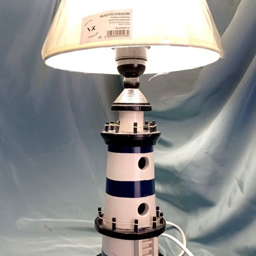 Wooden table lamp lighthouse with new lampshade and LED bulb like new