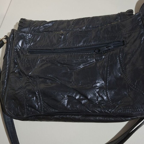 Leather shoulder bag black used with adjustable strap