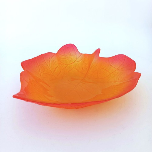 Glass leaf-shaped platter used, orange