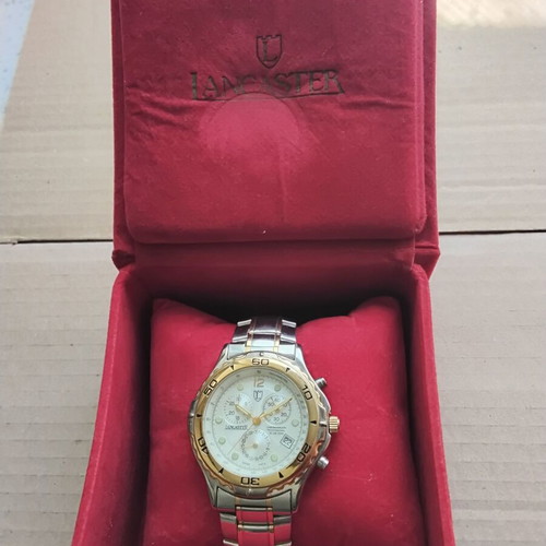 Lancaster Chronograph Watch men's new, gold and silver stainless steel