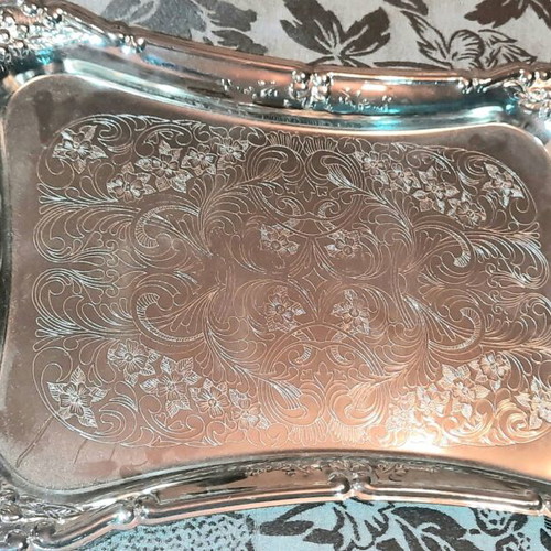 Twin bird serving tray used, nickel-plated steel, 1980s vintage