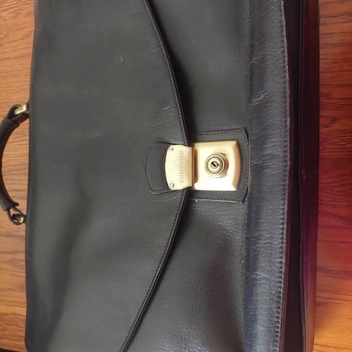 Vintage leather briefcase with lock and key used, black
