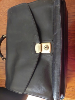 Vintage leather briefcase with lock and key used, black