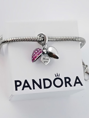 Pandora Double Heart I Love You Charm sterling silver with purple zirconia new