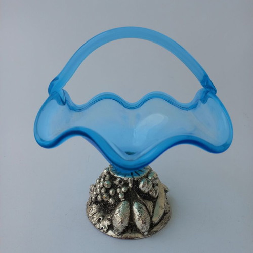 Murano vintage glass fondantière like new with silver-plated base