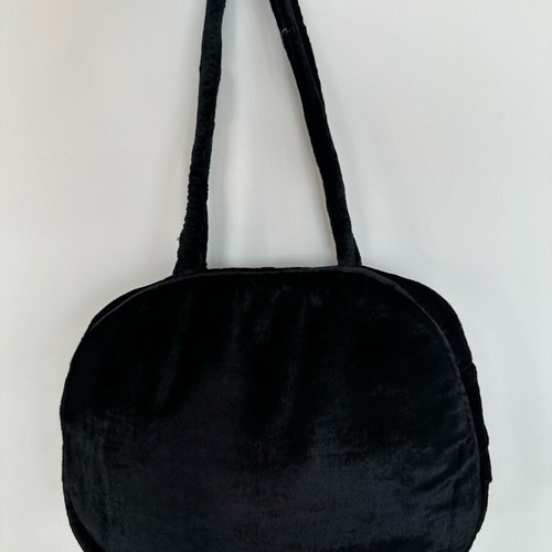 Velvet shoulder bag new, black with embroidery and zipper