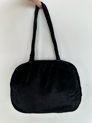 Velvet shoulder bag new, black with embroidery and zipper