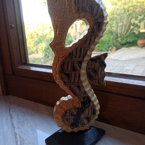 Wooden decorative seahorse new, handmade with batik fabric