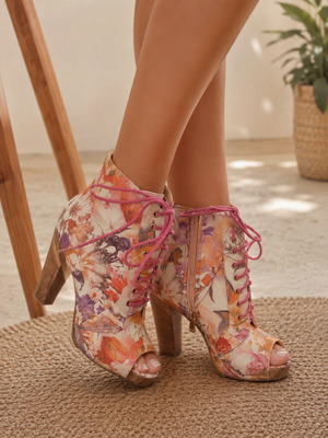 Booties like new, spring floral with wooden heel, size 37