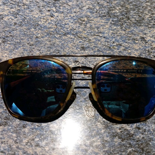 Moritz sunglasses used, brown tortoise frame with polarized blue lenses