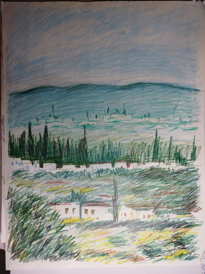 The Villages of the Plain Watercolor Pencil Painting New 30x40 cm