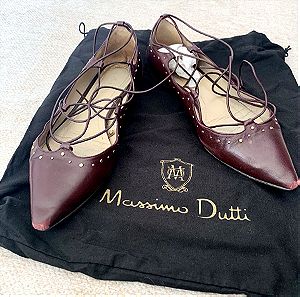 Massimo Dutti burgundy leather, lace -up ballerinas