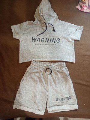 Grey crop hoodie and shorts set WARNING casual Y2K streetwear like new