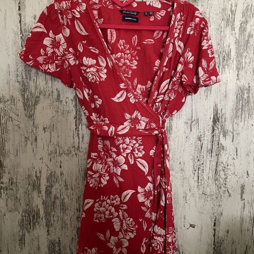 Superdry Mini Wrap Dress 100% Cotton Red Floral, Like New