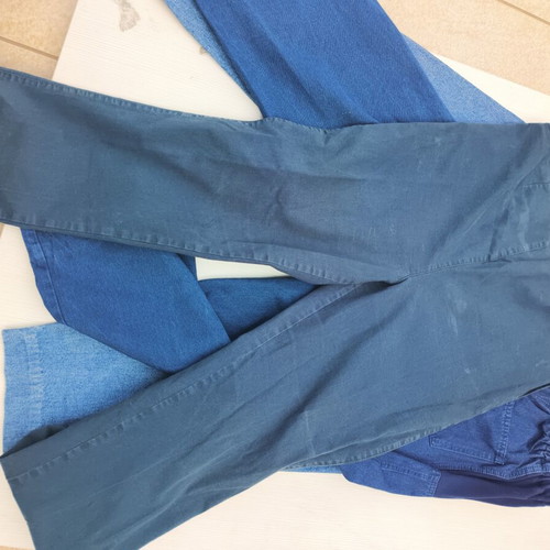 Prenatal women's jeans medium size, used, black and dark blue, maternity elastic waist