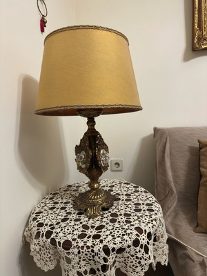 Vintage table lamp used with bronze base and fabric shade
