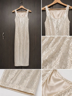 Matis Fashion στραφταλιζέ φόρεμα με παγιέτες μπεζ χρυσαφί καινούργιο, μέγεθος medium