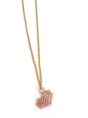 Handmade steel heart necklace gold plated with pink miyuki beads new