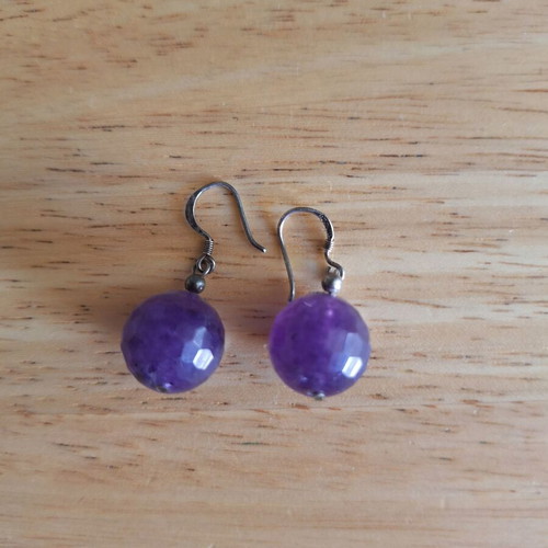Handmade silver 925 dangling earrings with amethysts used