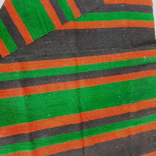 Vintage Bulgarian rug with colorful horizontal stripes and fringes like new