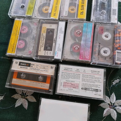 Audio cassette tapes used, set of 11 with pop-folk and disco