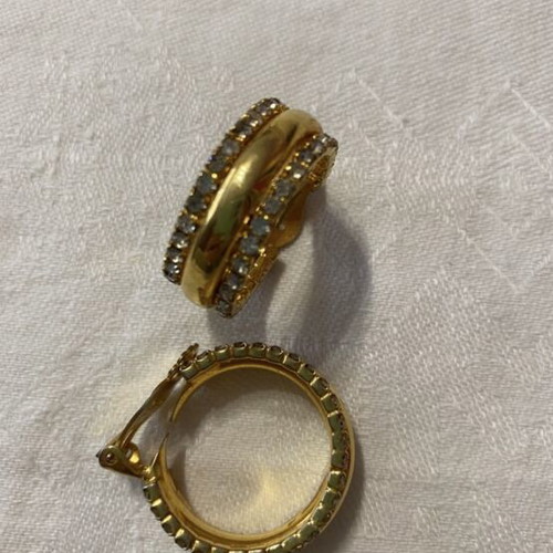 Vintage women's hoop earrings like new, gold tone with double row of zircons
