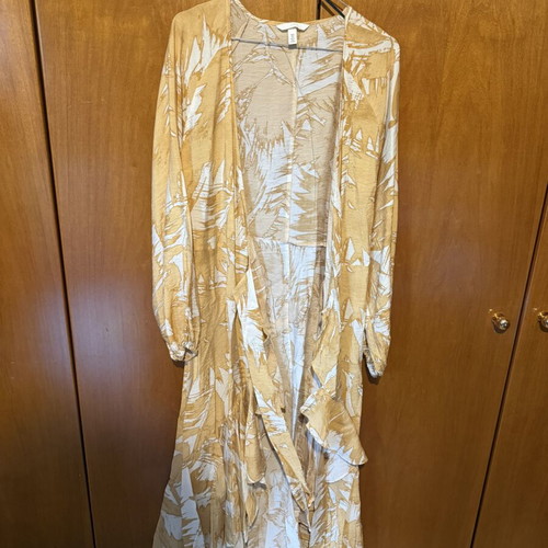 H&M wrap dress used, white and yellow, size S