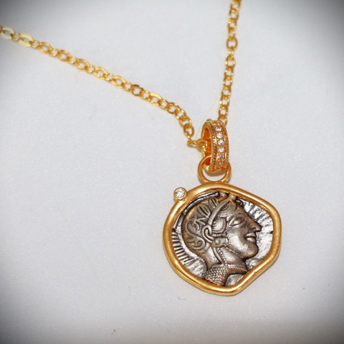 Tetradrachm Athena Owl New Silver Replica Pendant with Chain