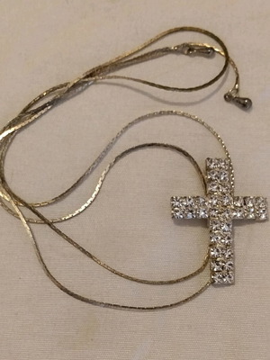 Steel necklace with cross like new with rhinestones